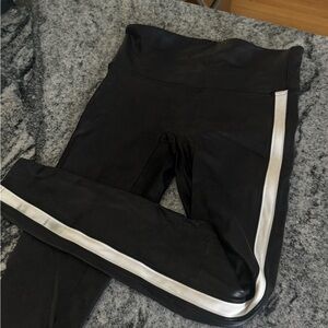 SPANX Black Leggings with white outer stripe Medium
